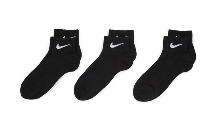 EVERYDAY LIGHTWEIGHT ANKLE SOCKS - 3 PACK BLACK
